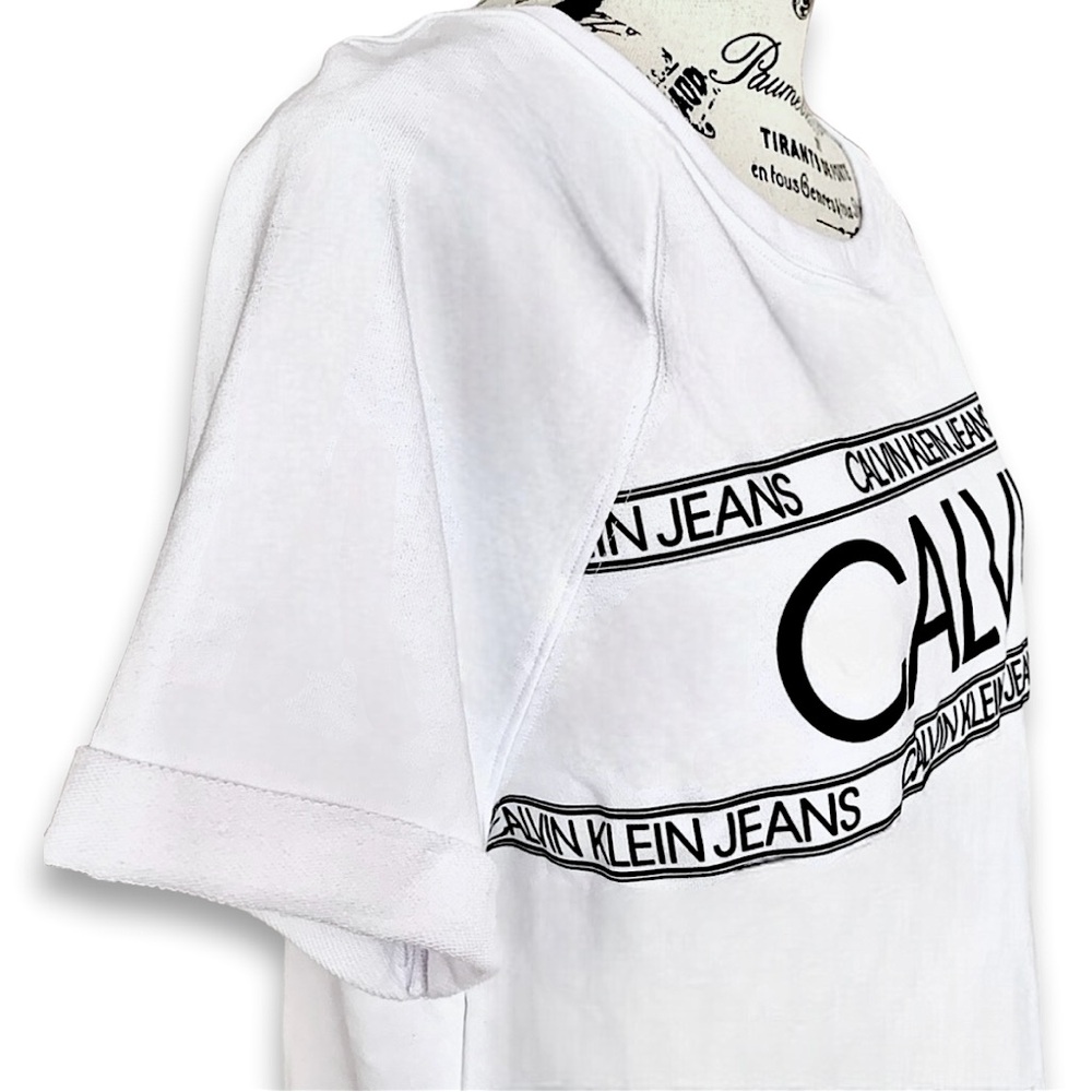 NWT Calvin Klein White Logo Short Sleeve Crop Top Size Large - Picture 4 of 13